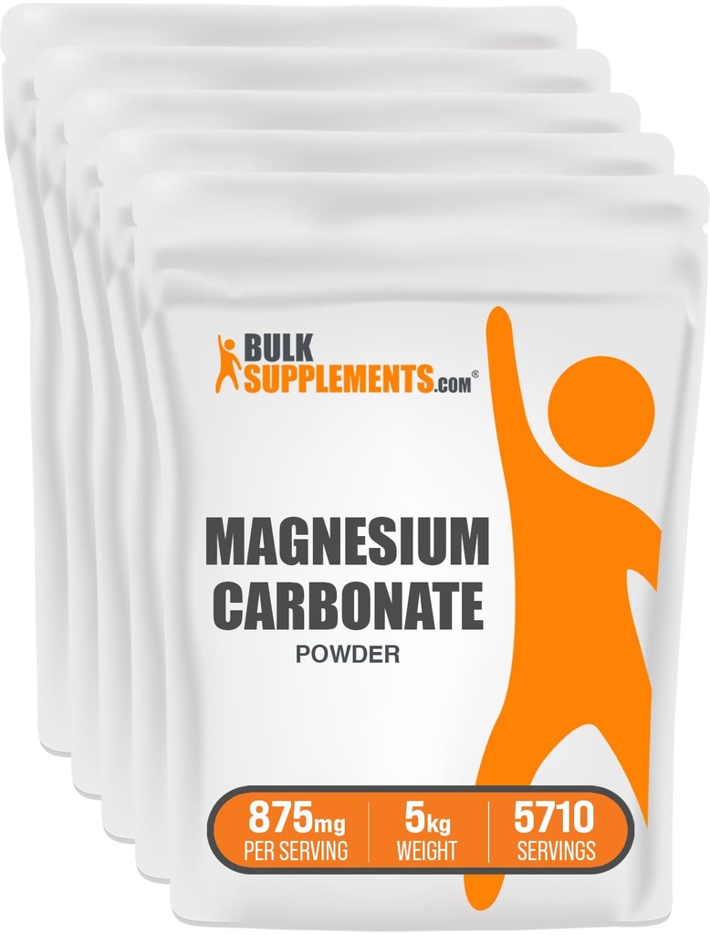 BulkSupplements.com Pólvora de Carbonato de Magnesio - Suplemento de Magnesio, Grado de Alimentos Desarrollado - Grado de Gluten Libre, 875 mg por Serving, 5kg (11 libras) (Pack de 5)