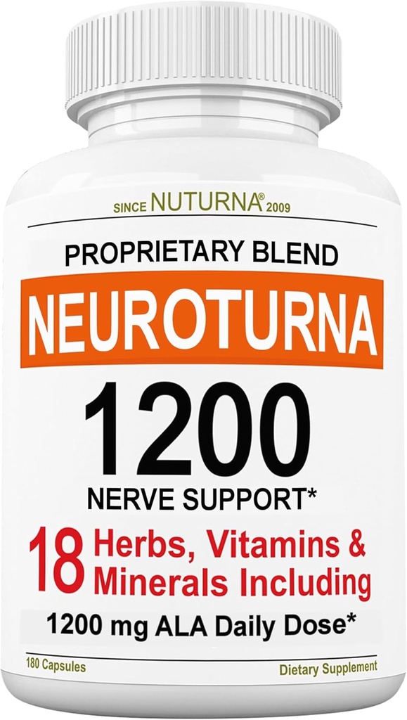 Suplemento de soporte de neuropatía con 1200 mg Ácido Lipoico Alfa Puro - Fórmula de Nerve Máxima Fuerza para Fortificar Nerves en Fingers, Manos, Dedos, & Pie - Mejor Alivio Natural Nerve - 180 cápsulas