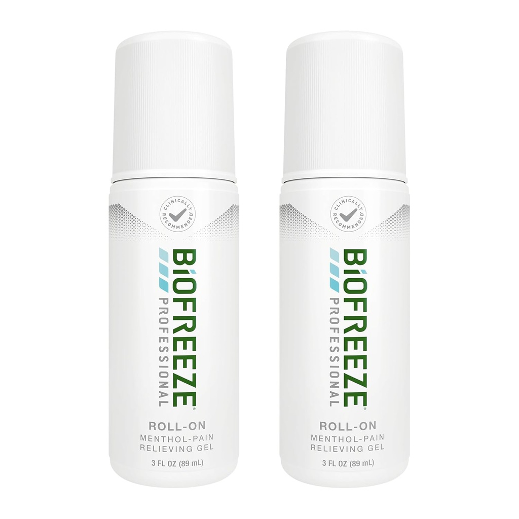 Biofreeze Professional Pain Relief Roll On for Knee, Neck, Hip, Joint, " Hombro, Simple Backache Pain Reliever, Sore Muscle Relief, Roll-On Menthol Gel 3 Fl Oz (Pack of 2)