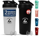 2 Pack 45 oz Protein Shaker Botellas con Wire Whisk – BPA-Free, Leak-Proof Shaker Cups for Protein Shakes &amp; Smoothies – Grande mezclador de plástico Bottle – Classic White &amp; Midnight Black