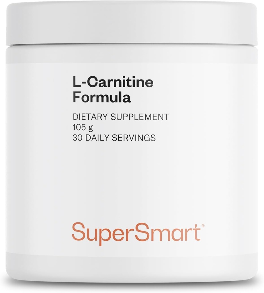 Supersmart - L-Carnitine Fórmula (Natural Lemon Flavor) - 2-en-1 con Acetyl L-Carnitine & L-Carnitine Tartrate Powder - Amino Acids Complex Supplement TEN Non-GMO & Gluten Free - 105 g