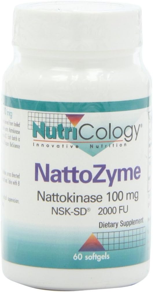 Nutricology NattoZyme - Nattokinase Suplemento NSK-SD 2000 FU, 100 mg, para Hombres y Mujeres, Hipoalergénico, Fórmula de Apoyo al Corazón - 60 Vegetariano Softgels