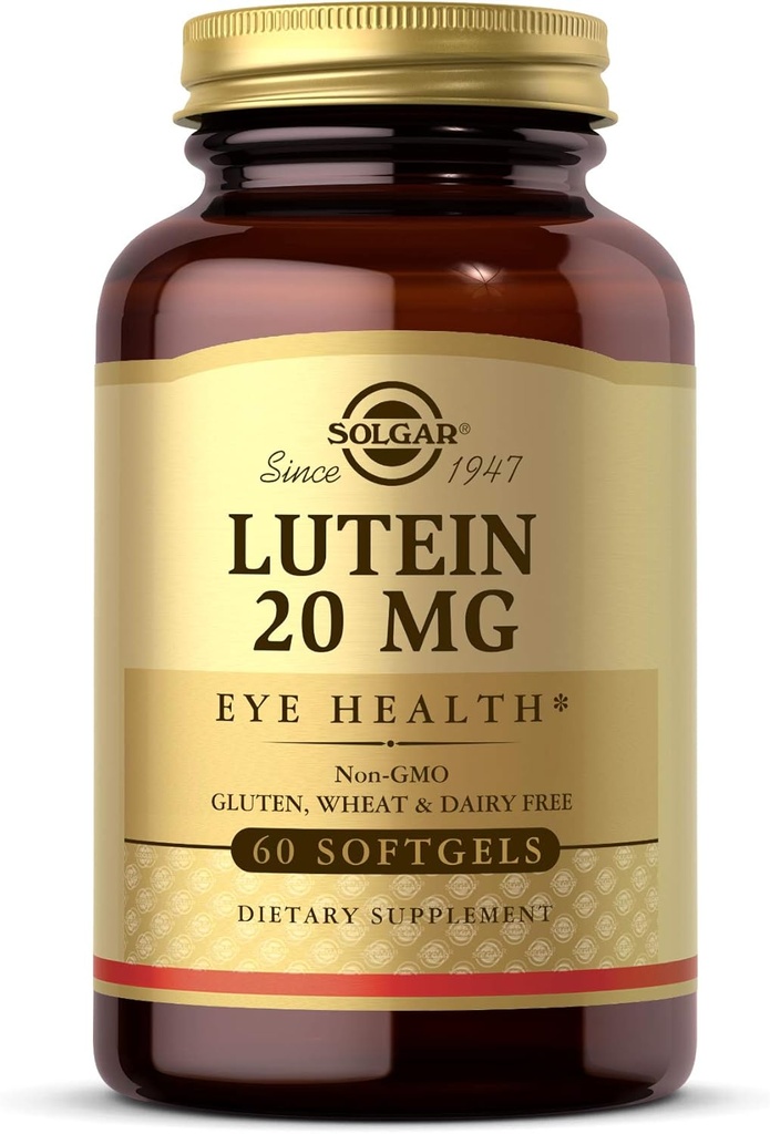 Solgar Lutein 20 mg, 60 Softgels - Ayuda a Filtrar Blue-Light - Contiene FloraGLO Lutein - Non-GMO, Gluten Free, Dairy Free - 60 Servings