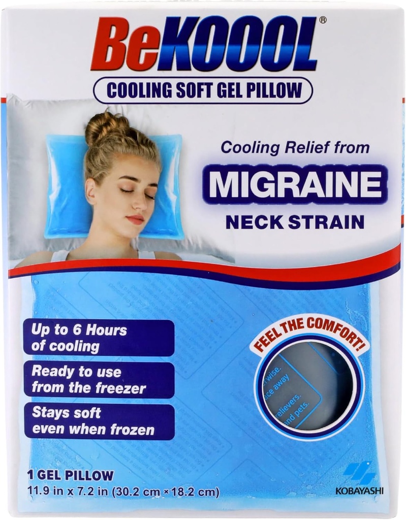BeKOOOL Cooling Soft Gel Pillow - Reusable Cooling Relief from Migraines, Neck Strain and Fever - Hasta 6 Horas de enfriamiento, Listo para usar, permanece suave cuando congelado