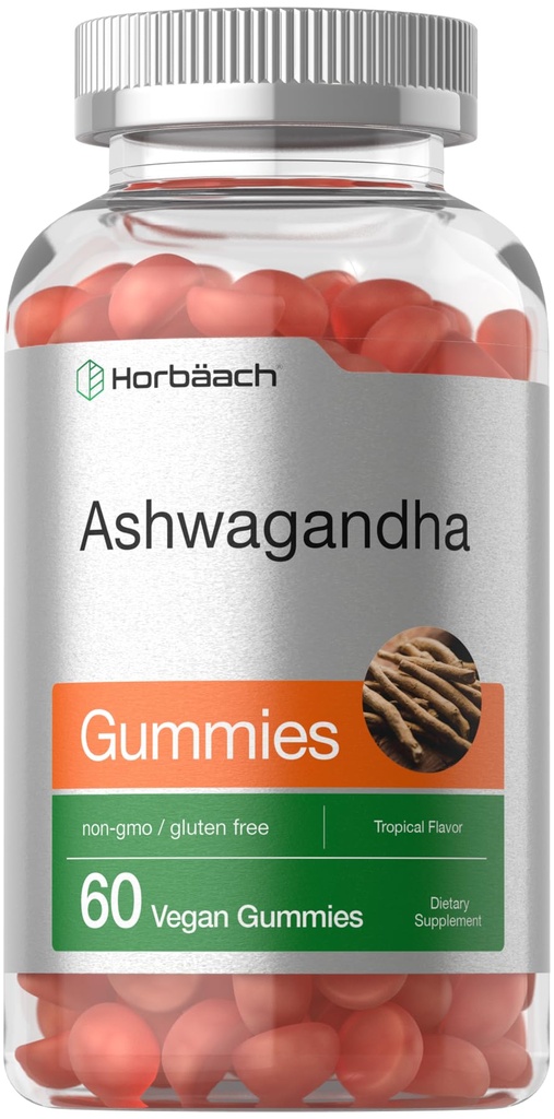 Horbäach Ashwagandha Gummies for Women and Men ← 60 Cuenta fort Vegan, Non-GMO, Gluten Free Supplement ← Tropical Flavor