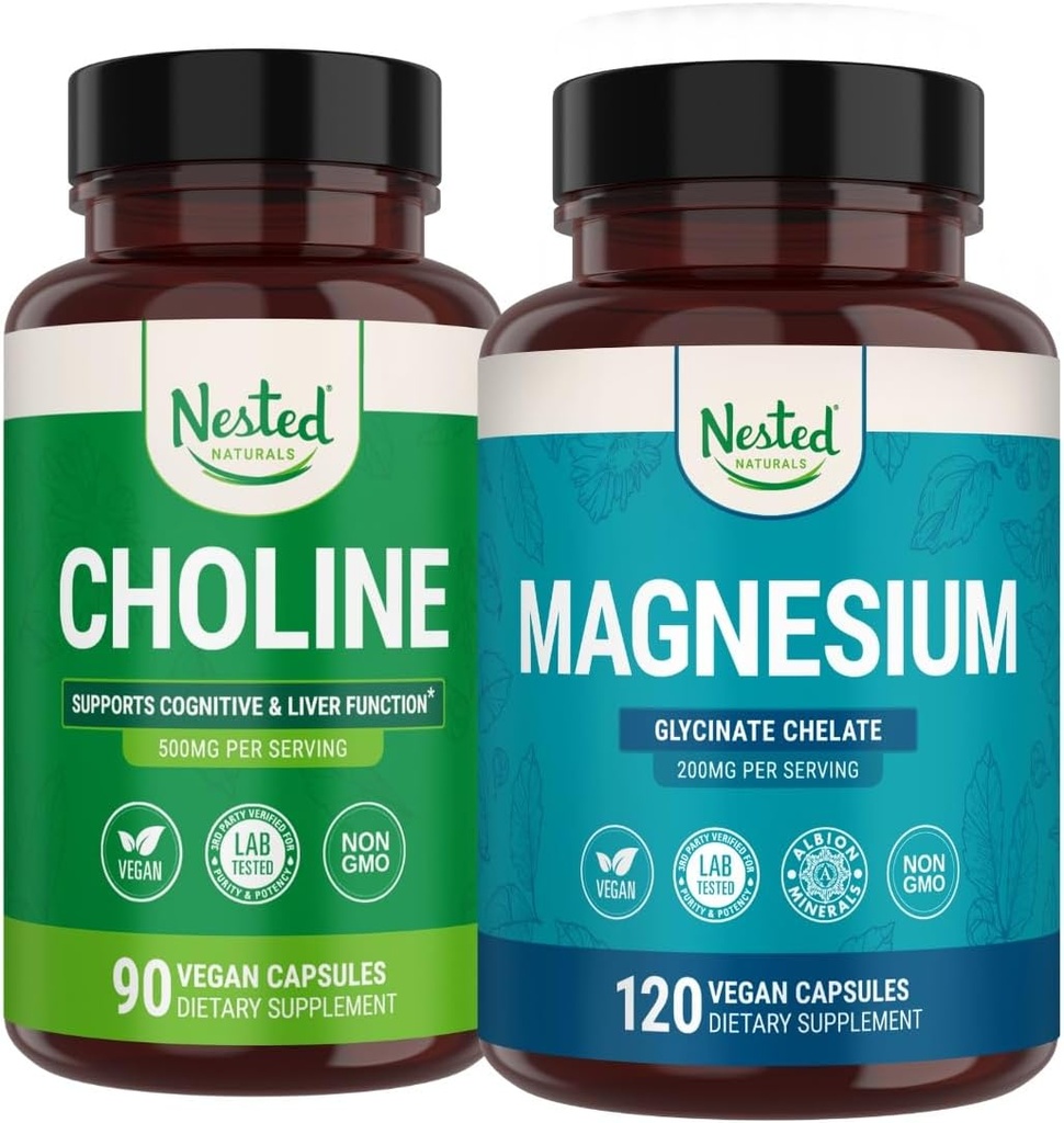 Anidados Naturales Choline Bitartrate &amp; Magnesium Glycinate Chelate Stack ¦ Relaxation, Sleep Support, Cognitive Performance (210 Count)