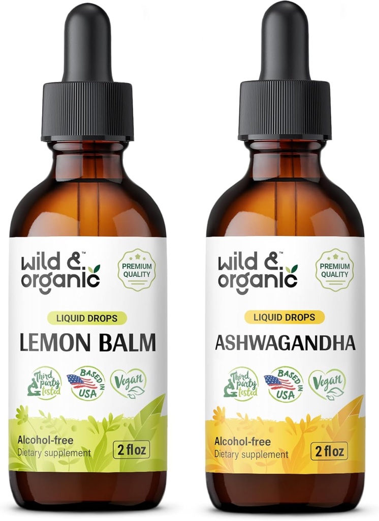 Wild &amp; Organic Lemon Balm Tincture 2 fl oz &amp; Ashwagandha Tincture 2 fl oz
