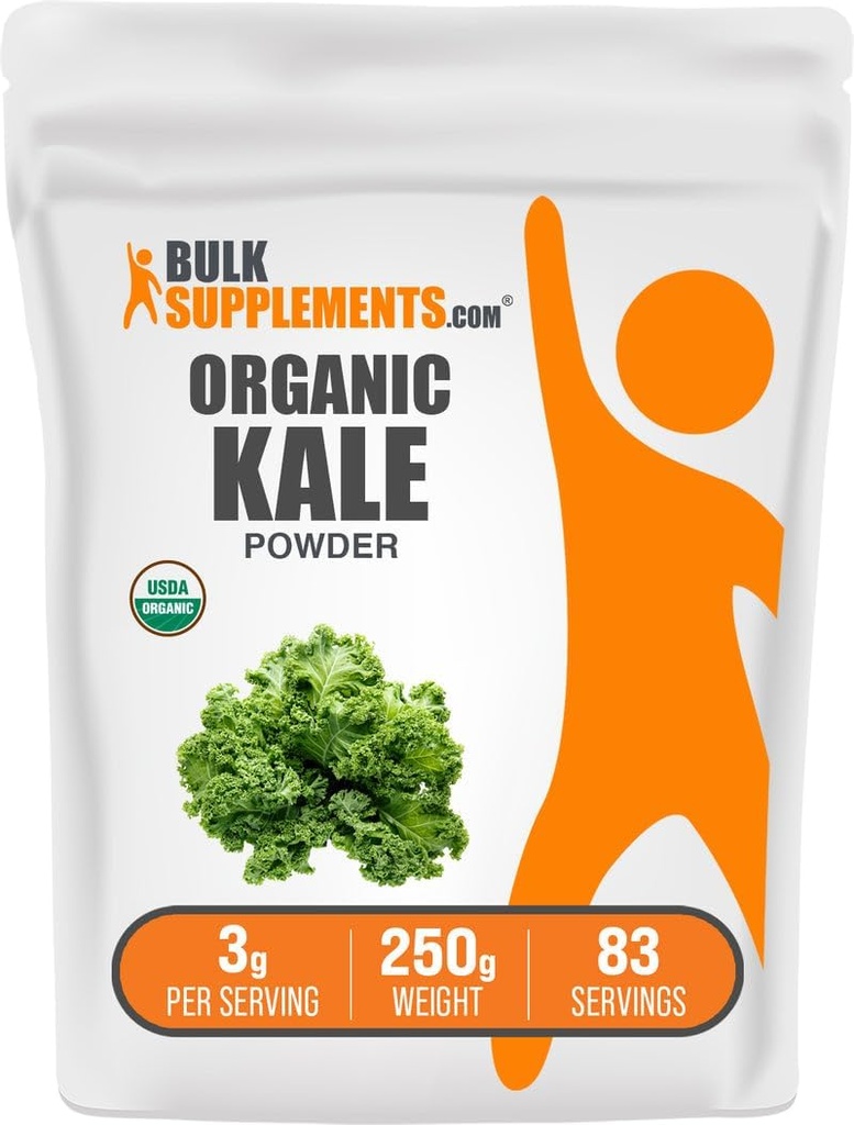 BulkSupplements.com Pólvora de Kale Orgánica - Pólvora Verde, Suplemento Superalimentario - Vegan & Gluten Gratis, 3g por Serving, 250g (8.8 oz) (Pack of 1)