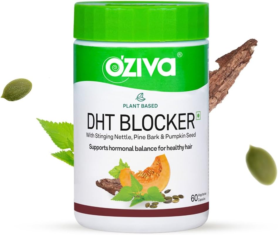 OZIVA Fundada en la planta DHT Blocker Capsules Anterior 60 Conteo Silencioso con Stinging Nettle, Beta Sitosterol, Pumpkin Seed, Pine Bark for Hairfall Control & Follicle Stimulation (60 Conde)