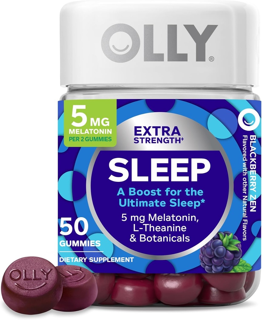 OLLY Extra Strength Sleep Gummy, 5 mg Melatonin, L-Theanine, Chamomile, Lemon Balm, Sleep Aid, BlackBerry - 50 Conde