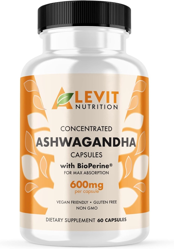 Organic Ashwagandha 600mg - 60 Conde (2-Month Supply) - Vegan - BioPerine para una absorción mejorada - Estrés, Mood &amp; Wellbeing Support