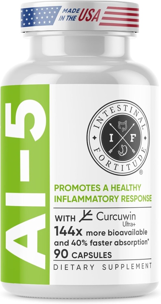 Intestinal Fortitude AI-5 - Digestive Herbal Capsule Supplement w/CurcuWIN, Turmeric, Curcumin, Boswellia Serrata, Ginger Root &amp; EGCG Green Tea for Gut &amp; DigestiveHealth Support, Non-GMO, Dairy Free