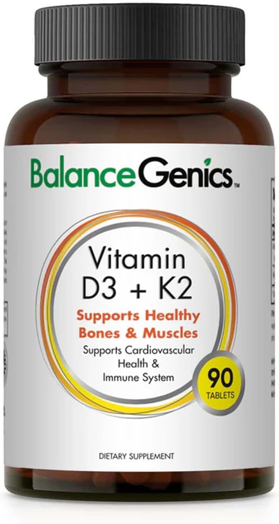 Vitamina D3 + K2 para huesos y músculos saludables - Suplemento dietético apoya el sistema inmunológico, función muscular " Wellness general - Suplemento de calcio con fórmula orgánica - 50mcg D3 puntos 75mcg K2