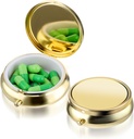 Pill Box Cute Small Pill Box for Purse &amp; Pocket Medicine Organizer Travel Pillbox Waterproof Pill Case Metal Pill Container Holder for Vitamins, Fish Oil, Supplements(Gold)