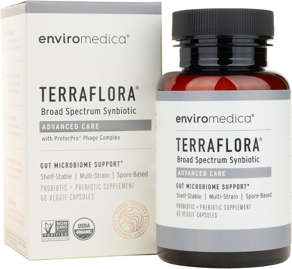 Terraflora Advanced Care Synbiotic - SBO Probiotic and Prebiotic, Digestive & Gut Health, Soil Based Spore Pre and Probiotics for Women and Men with Bacillus Coagulans, Subtilis, Vegan - 60 cápsulas