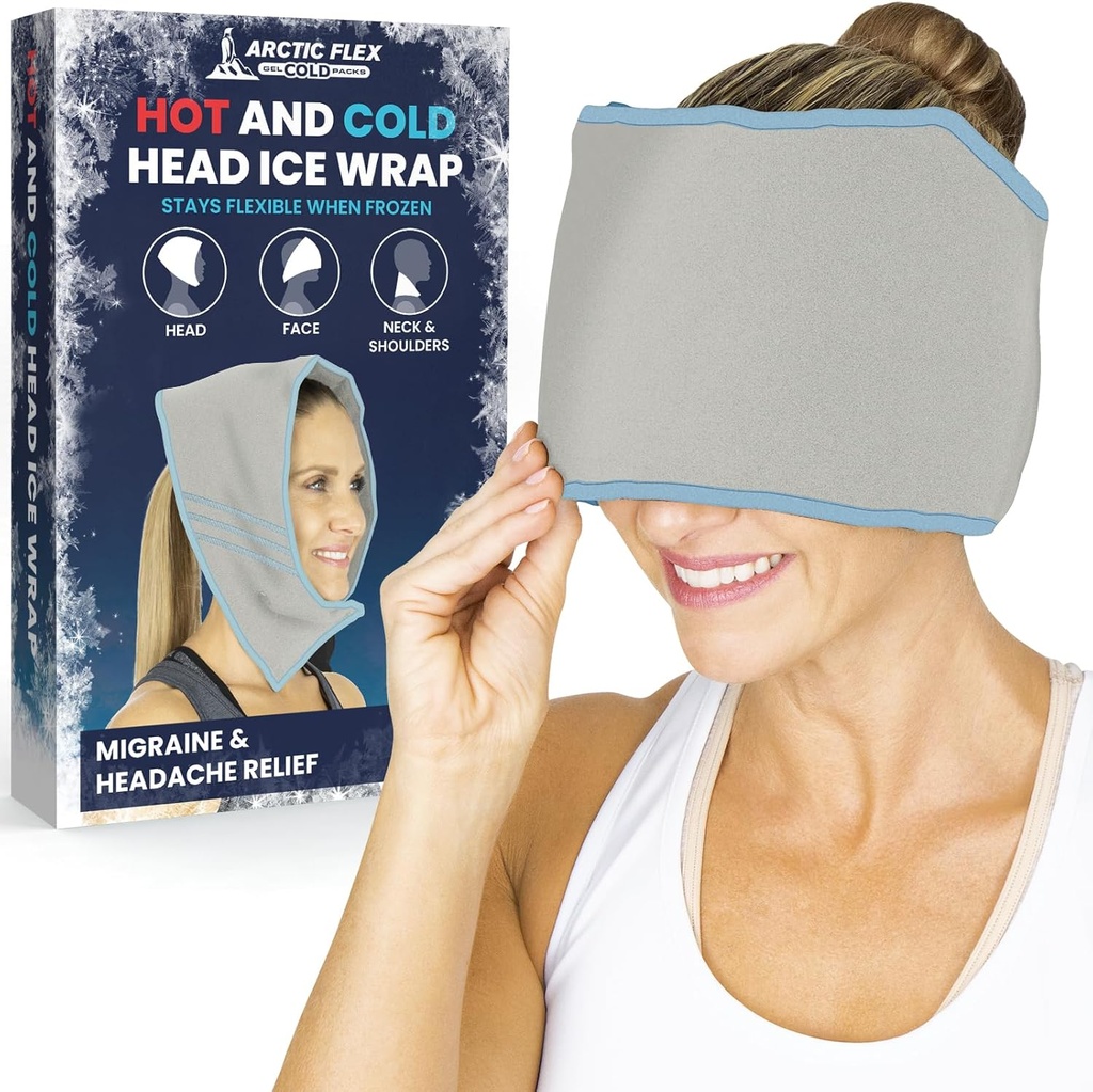Arctic Flex Migraine Headache Relief Ice Head Wrap - Headaches Ice Pack Cap - Flexible Cold & Hot Gel Hat Eye Mask for Injuries to Neck, hombro Tension Doin - Freeze, Heat Therapy - Kid, Hombres, Mujeres