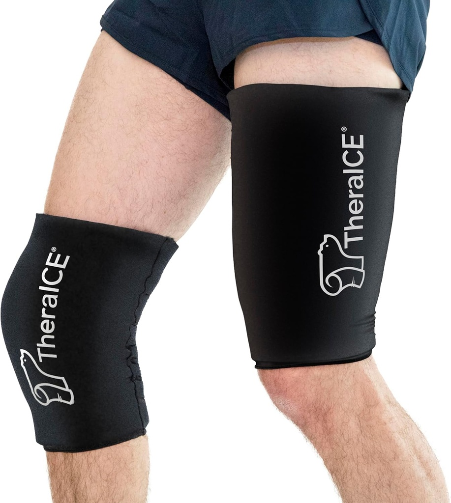 TheraICE Knee Ice Pack Wrap Compression Sleeve for Injuries, Reusable Gel Cold Packs Brace También para Elbow, Ankle &amp; Calf - Flexible Cold Wrap Recovery for Meniscus, ACL, MCL Pain Relief (XL)