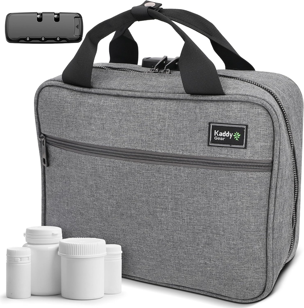 Kaddy Bolsa de Medicina Grande, Caja de Organizador de Píldoras, Caja para Botellas de Medicina o Suplementos; Almacenamiento; Inodoro; 3 Cerradura de dígitos, Gris