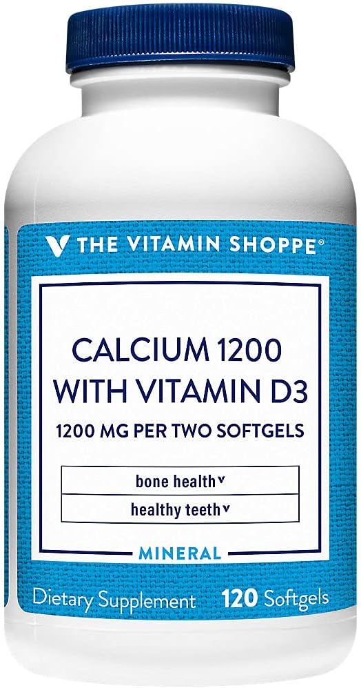 Calcio (Carbonate) 1200 mg – Esencial mineral para los huesos saludables " dientes, 100% valor diario – Añadido 400IU Vitamina D para ayudar en la absorción (120 Softgels) por The Vitamin Shoppe