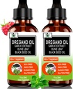 (2 Pack) Aceite Orgánica de orégano con aceite de semilla negra para inmune, soporte digestivo " antioxidante, w / ajordalina Apoyo estacional 6X Absorción gotas de orégano líquido