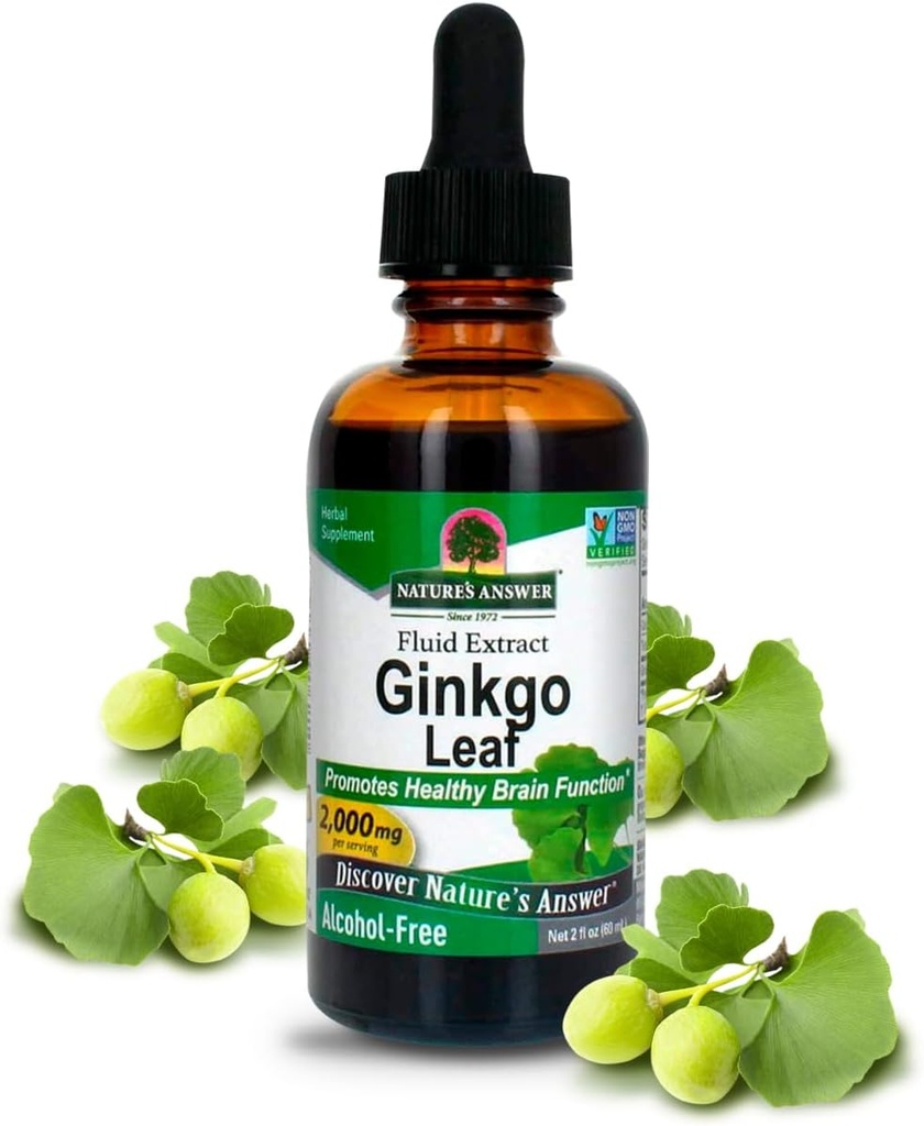 Respuesta de la naturaleza Alcohol Free Ginkgo Biloba Leaf Extract, 2 Ounce, 2 Conde ← Apoyo a un cerebro saludable tóxico promueve la función cognitiva tención Aumentar la claridad mental tóxico Natural Focus Aid