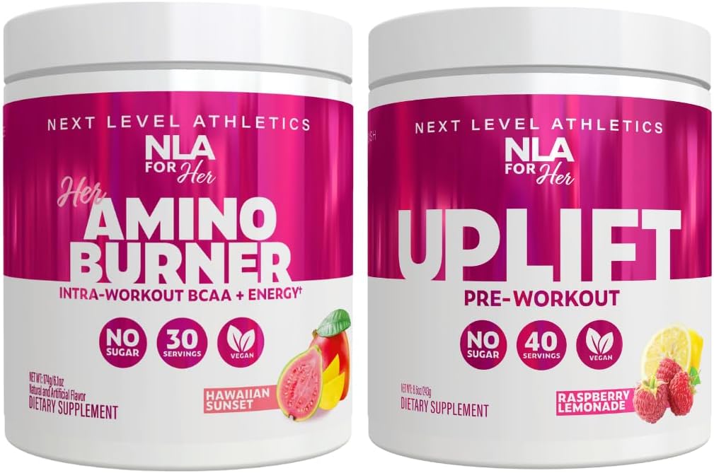 NLA for her Pre/Intra Workout Stack (Includes Her Thermogenic Amino Hawaiian Sunset and Uplift Pre Workout Raspberry Lemonade)