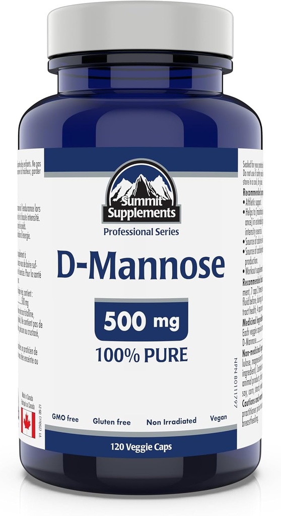 Suplementos de la Cumbre - D-Mannose Capsules 500 mg, 120 Veggie Caps - Apoyo a la Salud de la Tracto Urinaria - Fuente de Carbohidratos de Apoyo a la Producción Energética - Suplemento de Apoyo Atlético
