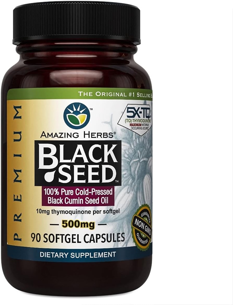 Increíbles Herbs Premium Black Seed Oil Capsules - Cold Pressed Nigella Sativa Aids in Digestive Health, Immune Support, Brain Function, Gluten Free, Non GMO - 90 Count, 500mg