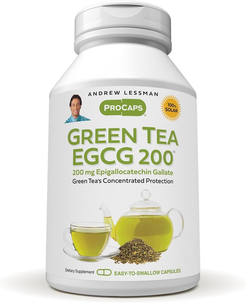 ANDREW LESSMAN Green Tea EGCG 200mg - 60 cápsulas - 200 mg EGCG, Powerful Anti-oxidant Support for Healthy Liver Function, Immune, Brain, Heart and Circulatory Systems. No hay aditivos