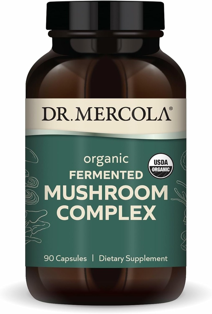 Dr. Mercola Organic Fermented Mushroom Complex - Supports Immune & Cellular Health - Whole Mushroom & Mycelium - Non-GMO & Gluten-Free - 90 Capsules (30 Servings)