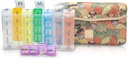 Fabricado Easy Kit Pill Case Large 7-Day / 28 Compartimientos en Neoprene Carrier con Caja de Pill de Almacenamiento en Daily in Morn, NOON, EVE, Bed a Weekly Vitamin, Medicine, Capsule Organization (Khaki Desert Cactus)