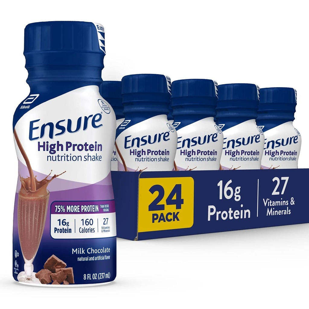 Asegurar el afeitado nutricional de alta proteína con 16g de Proteína, Listo para rociar las sacudidas de reemplazo de carne, baja grasa, chocolate de leche, 8 fl oz, 24Count