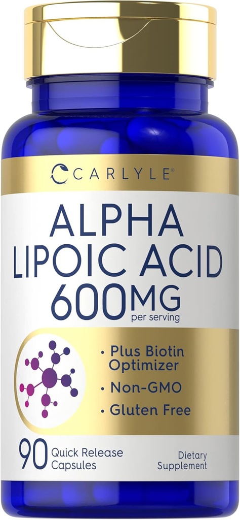 Carlyle Alpha Lipoic Acid 600mg Silencio Plus Biotin Optimizer tención 90 Capsules Silencio No Gluten Suplemento gratuito