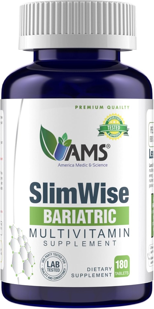 America Medic &amp; Science SlimWise Bariatric Multivitamin – 180 Caplets ← 2-Mes de suministro Silencio Post Gastric Bypass &amp; Sleeve Support ¦ Iron, B12, Vitamina D3, Folate 