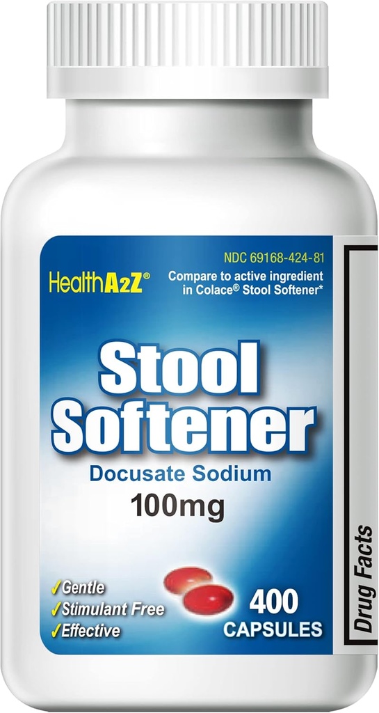 HealthA2Z® Stool Softener | Docusate Sodium 100mg | Gentle Constipation Relief | Dependable & Easy to Take | Red Capsules | 400 Counts (Pack of 1)