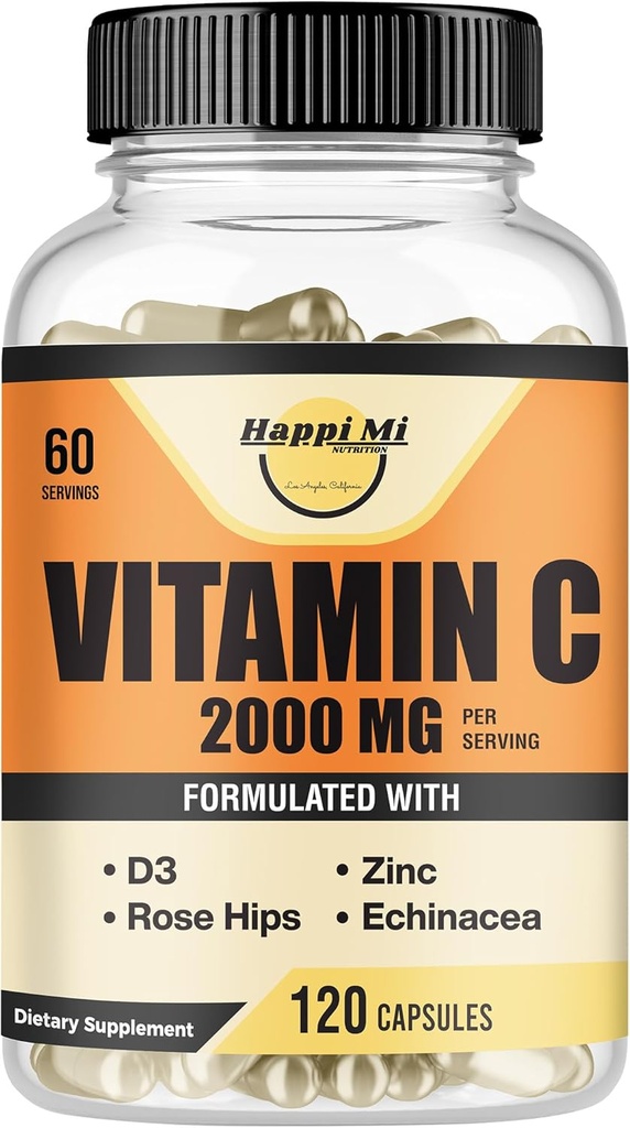 Vitamina C 2000MG, Zinc 40 mg, Vitamina D3 5000 UI, Echinacea Extract, Rose Hip, Immune Support for Adults &amp; Kids, Immune Booster,120 Vegan Caps, 60 Day Supply, Non GMO, No Filler