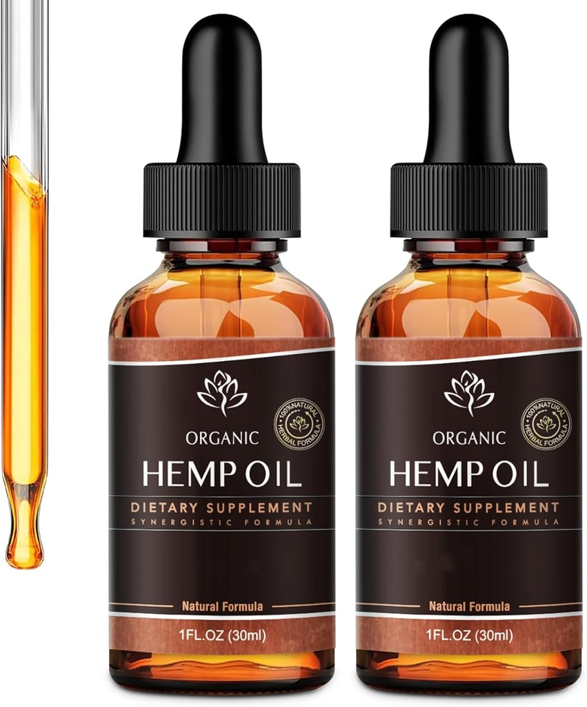 Aceite de cáñamo - 2 Packs 800,000 Fuerza máxima - Pure &amp; CO2 Extract Drops - 100% natural orgánico, vegano, no GMO,