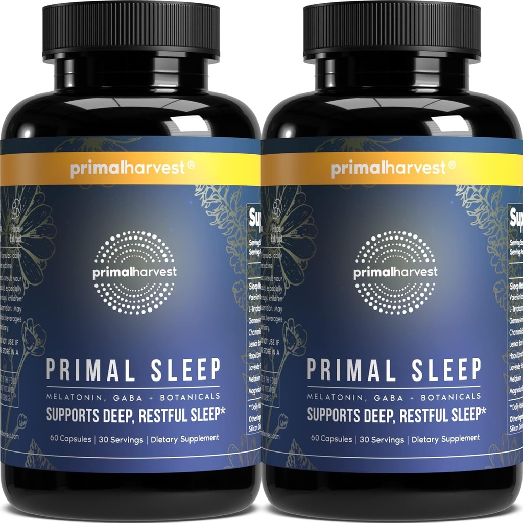 Primal Harvest 2 Pack, Primal Sleep, 120 Capsules con Valerian Root, L-Tryptophan, GABA, Chamomile y Melatonin 3mg