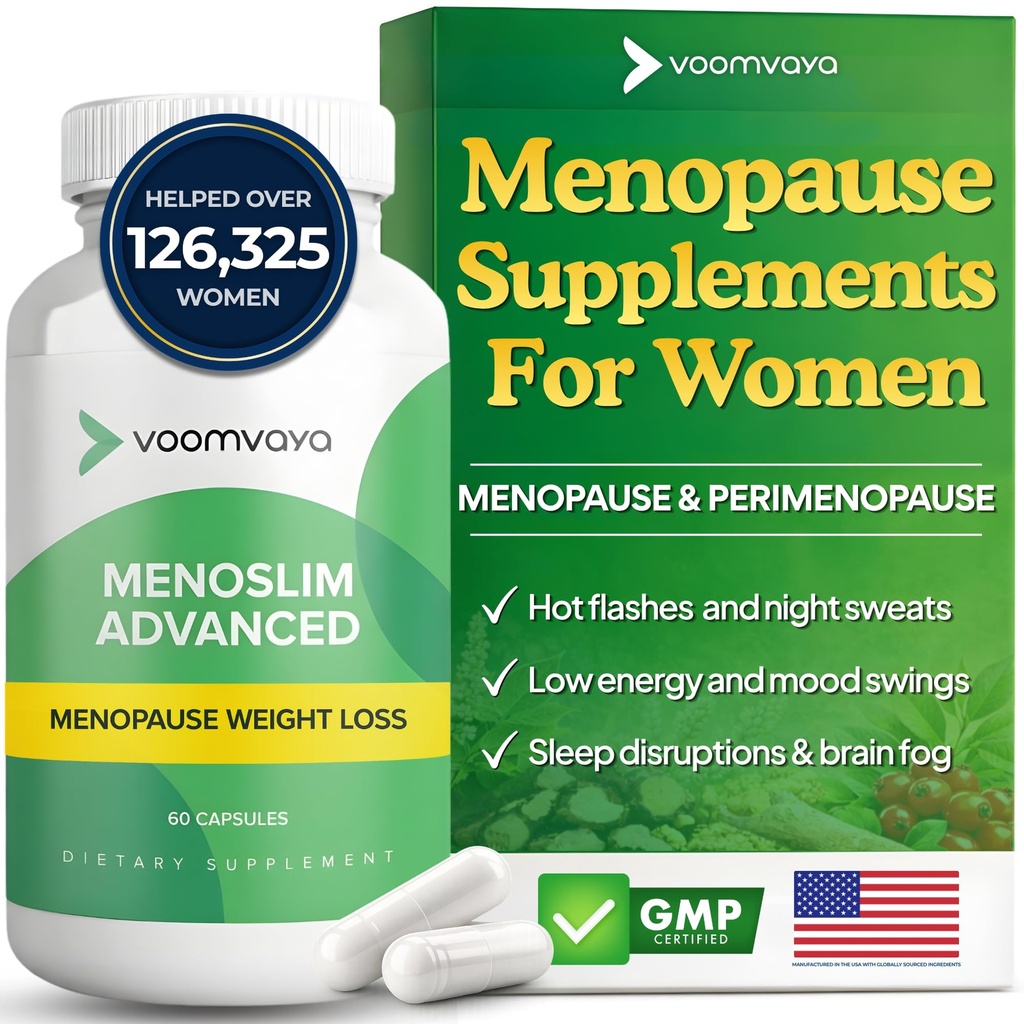 Voom Vaya MenoSlim Advanced Menopause Weight Loss for Women - Menopause " Perimenopause Supplements for Women - Estrogen Supplement " Menopause Relief for Hot Flashes, Bloating, Energy - 60 Capsules