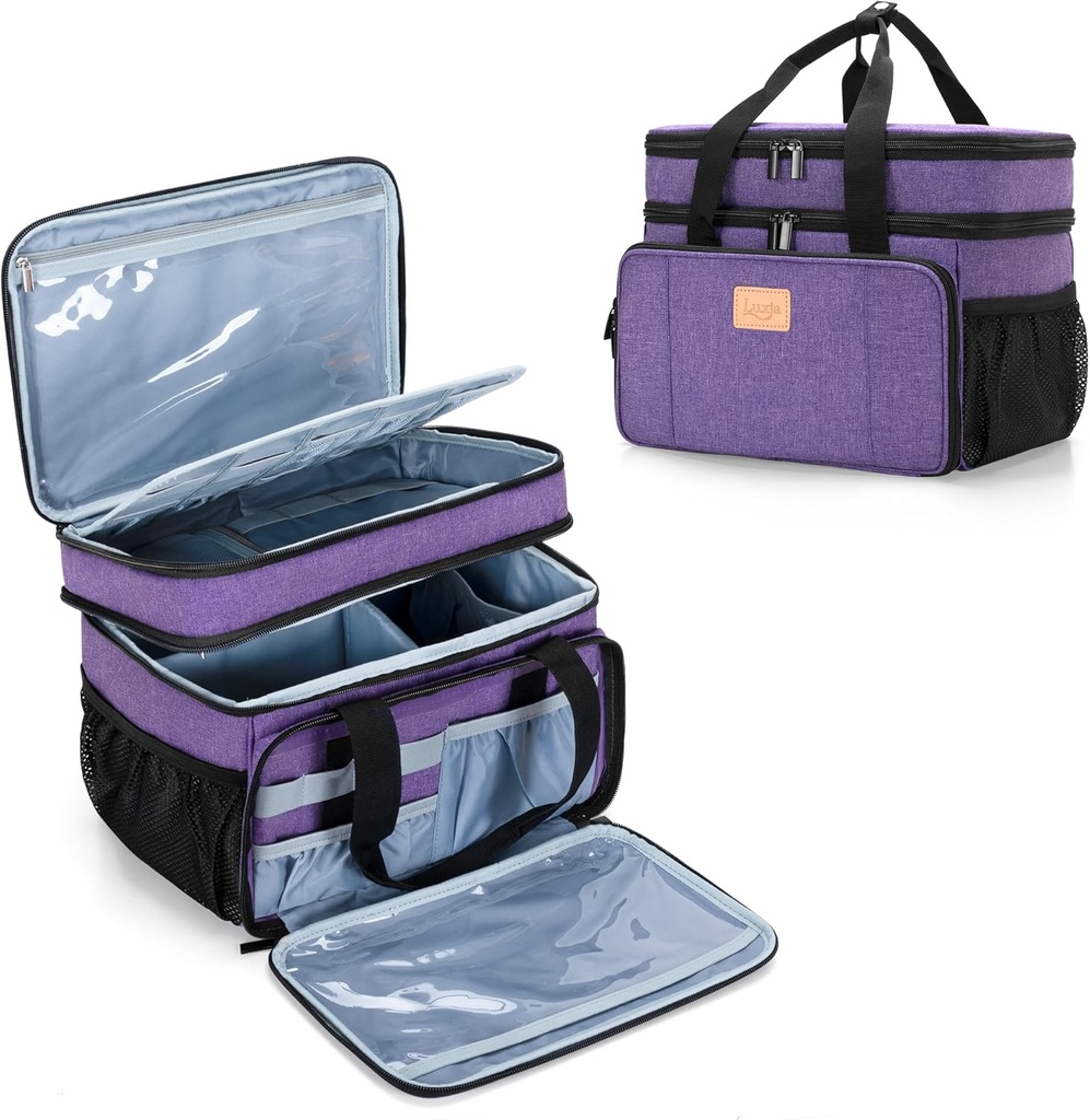 LUXJA 2 Capas Bolsa de Medicina con Dividente Desmontable, Organizador de Botella de Píldora Adecuado para uso doméstico o de viaje, Purple