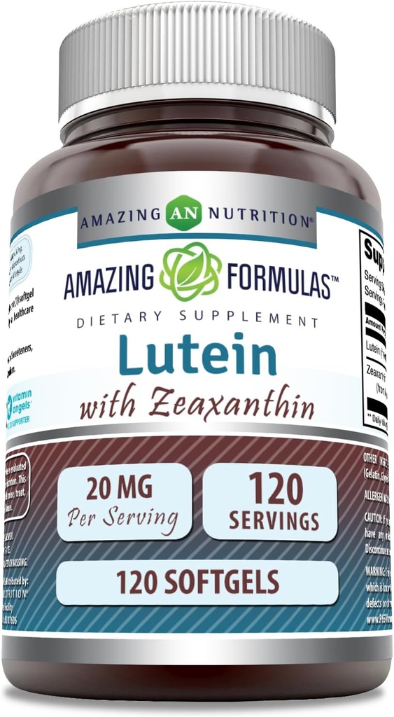 Fórmulas asombrosas Lutein 20 mg con Zeaxanthin 800 mcg Silencio Softgels Suplemento Silencio No-GMO Silencio Gluten Free TEN Made in USA (120 Conde)