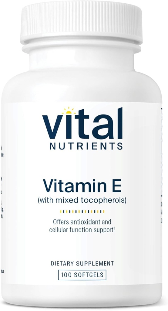 Nutrientes vitales Vitamina E con tocoferoles mixtos ← Potente Antioxidante Vitamina E Suplementos de Apoyo a la Salud Cardiovascular* TEN Gluten y Dairy Free ← No-GMO Silencio 100 Softgels