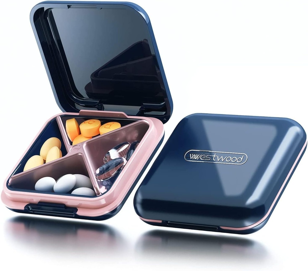 Caja de Píldora, Caja de Píldoras Pequeñas - Contenedor de Píldora diaria Acedada, Mantenedor de Píldoras para Purse, Organizador de Medicina Compacta impermeable, Caso de Vitamina Portátil, Azul