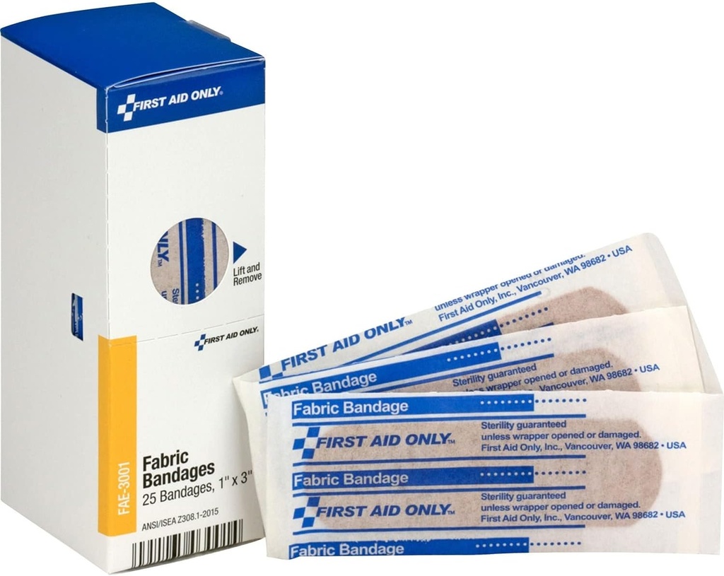 Primera Ayuda Sólo SmartCompliance Rellene 1" x 3" Bandages de tela, 25 por caja