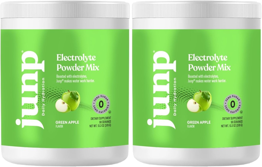 JUNP Electrolytes Powder No Sugar No Carbs – Mouthwatering Green Apple Drink Mix - Potassium &amp; Sal Electrolyte Hydration Powder Zero Calorie Sugar Free Electrolyte Powder, Keto Friendly, 180 Servings