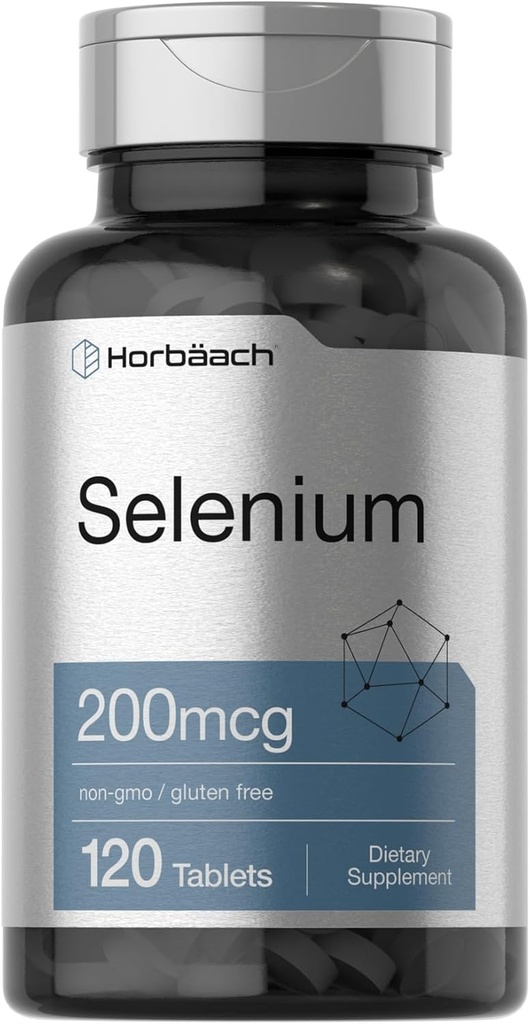 Horbäach Selenium 200mcg Suplemento para Mujeres " Hombres Silencio 120 Tablets ← No GMO y Gluten Free