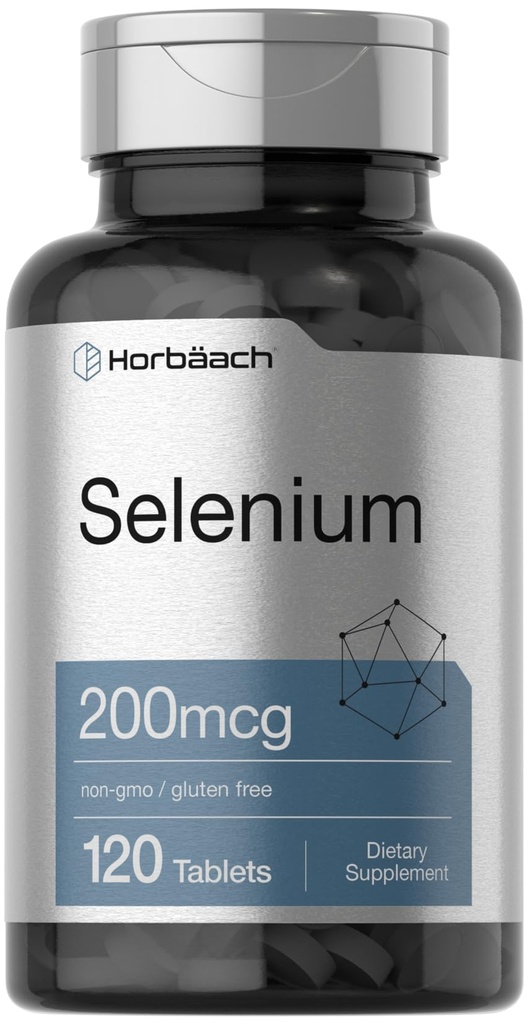 Horbäach Selenium 200mcg Suplemento para Mujeres " Hombres Silencio 120 Tablets ← No GMO y Gluten Free