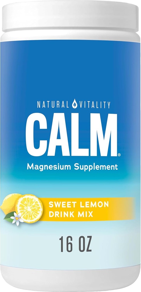 Natural Vitality Calm, Suplemento Magnesio, Anti-Stress Drink Mix Powder, Gluten Free, Vegan, " Non-GMO, Sweet Lemon, 16 oz