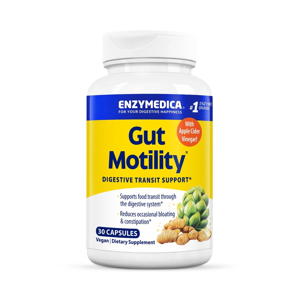 Enzymedica Gut Motility Supplement for Men & Women - Apple Cider Vinegar Capsules with Artichoke & Ginger Extract, Digestive Health Support for Adults, Reduces Occasional Bloating & Gas - 30 Caps
