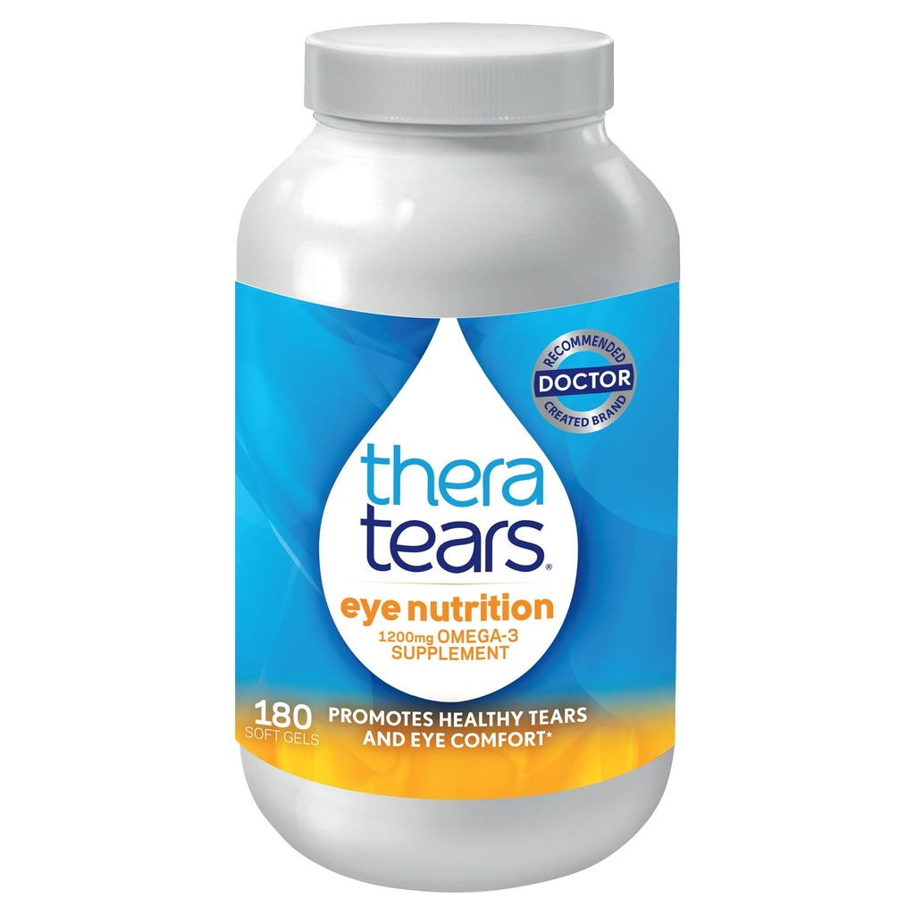 TheraTears Omega 3 Suplemento para el cuidado de los ojos, 1200 mg de aceite de pescado y aceite de linaza orgánica con vitamina E, 180 Cuenta